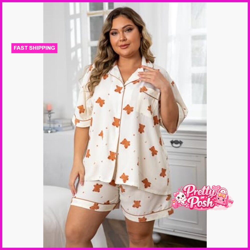 100% Polyester Pajama Set With Button Down Top An… - image 4